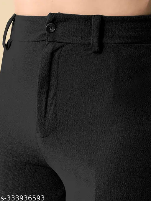Classic gray women's slim-fit trousers, black drawstring waistband