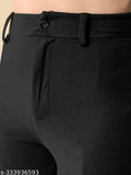 Classic gray women's slim-fit trousers, black drawstring waistband