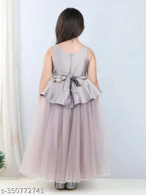 Mauve net peplum dress, sleeveless, for kids' parties, Indian made