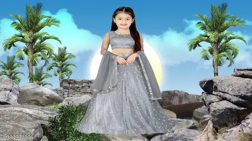 Fashion Speedy designer net lehenga choli for girls aged 3-15 years, solid color with short sleeves