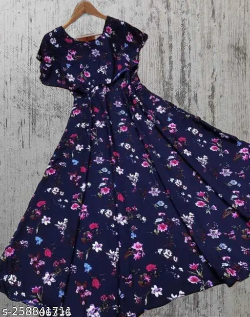 Stylish crepe printed long gown (Pack of 1) - High-quality crepe fabric, elegant prints, versatile wear for various occasions