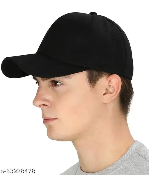 Stylish unisex black cotton baseball cap, solid design, men's & women's fashion accessory - one size, designed in India