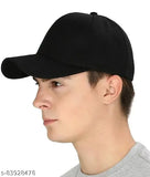 Stylish unisex black cotton baseball cap, solid design, men's & women's fashion accessory - one size, designed in India