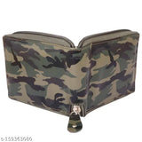 Faux leather small army round zip wallet, print design, 2 compartments, handcrafted durability