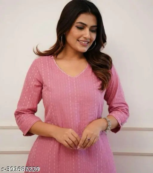 Cotton kurta sets, solid color palazzos with three-quarter sleeves - Indian fashion for M38, L40, XL42, XXL44