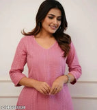 Cotton kurta sets, solid color palazzos with three-quarter sleeves - Indian fashion for M38, L40, XL42, XXL44