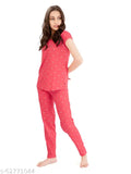 Navy Blue & Pink Heart Printed Cotton Nightsuit Set - LOTIK Women's Pyjamas
