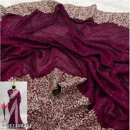 Vichitra Silk embellished saree, free size, India-origin trendy sensational traditional wear