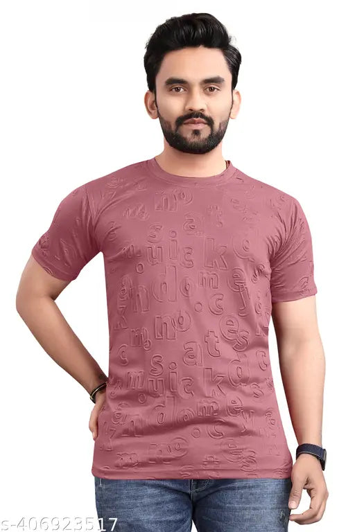 Men's regular fit cotton blend t-shirt, short sleeves, printed design. Neutral color for casual wear, size M-XXL, made in India