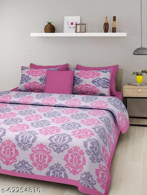 Jaipuri Pink city pink Double Bed Bedsheet Combo pack 2 Bedsheet with 4 Pillow Cover