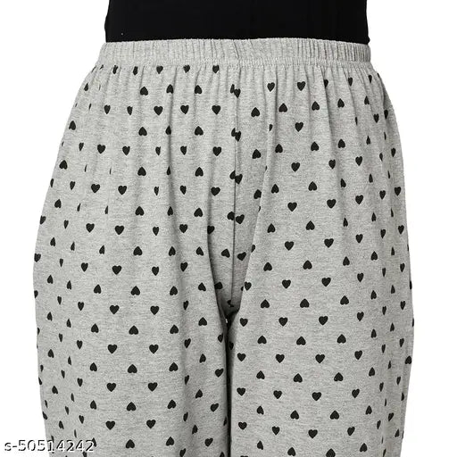 Grey soft cotton lounge pants with flower print for women, sleep pyjama