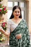 Women's saree, floral print in green georgette material