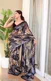 Multicolor chiffon saree with solid blouse, GHAN SALS Fancy Satttin Patta design, best quality Indian fabric