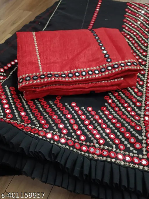 Red Georgette saree with intricate beadwork and border detailing