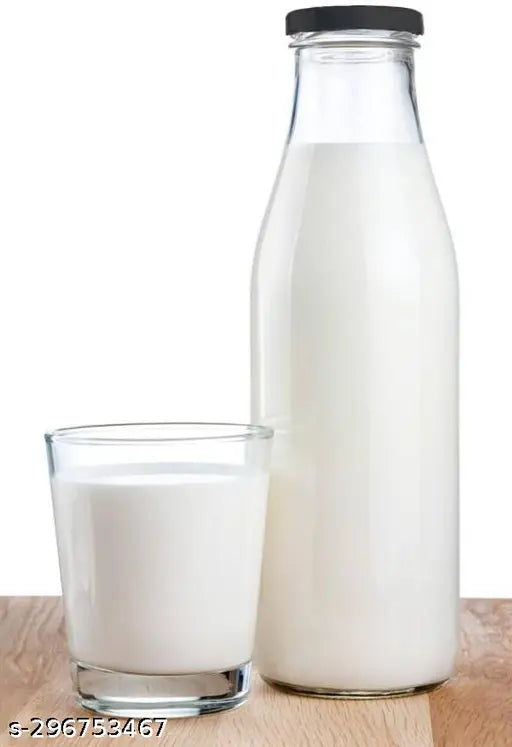 Transparent glass milk bottles (2 x 500ml), reusable and eco-friendly for fridge use, dishwasher safe, perfect for daily drinks or gifting