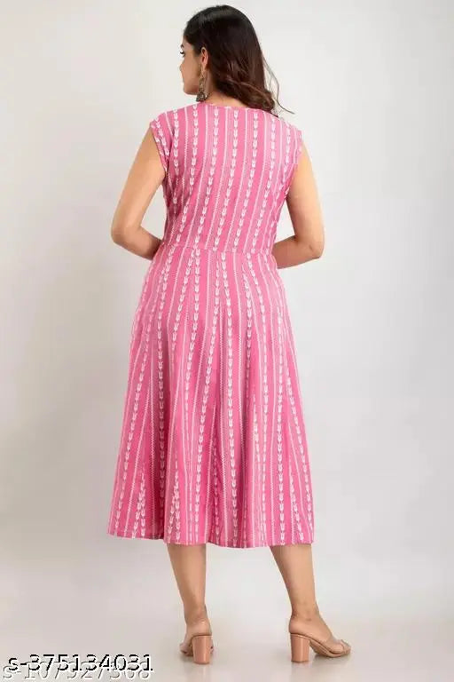 Pink Rayon Sleeveless Printed Anarkali Kurti, lightweight & trendy women's kurti for casual wear
