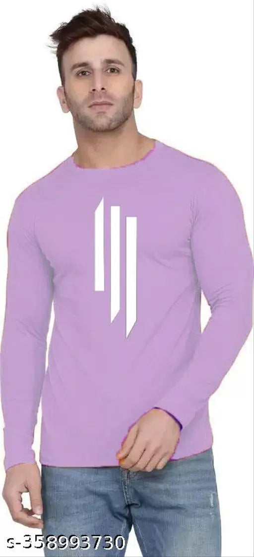 Solid men's purple striped cotton blend long-sleeve t-shirt, full 3 lines, casual wear for fashionable men