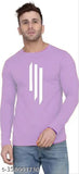 Solid men's purple striped cotton blend long-sleeve t-shirt, full 3 lines, casual wear for fashionable men