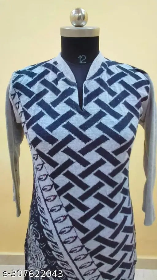 Gray and black woven wool kurti