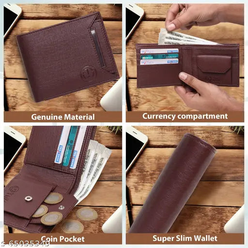 TnW Men's Faux Leather Wallet, 7 detachable card holders, durable cloth lining, solid design, free size (11cm x 10cm), handcrafted in India