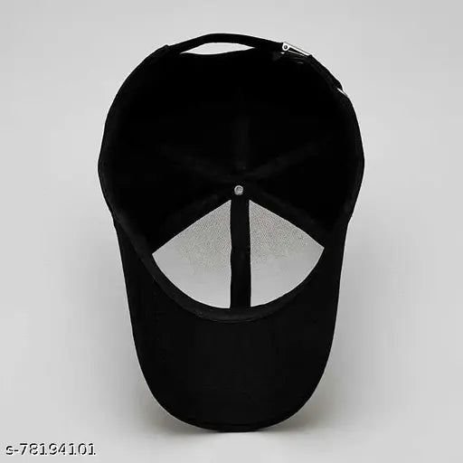 Black cotton unisex baseball cap with metal buckle - stylish hat design for men & women, handmade in India
