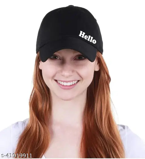 Black and white baseball cap with a red logo