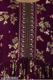 Wine rayon Anarkali Swati gown - three-quarter sleeve, printed combo, Indian fashion