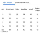 Size options measurement guide: Men's regular fit t-shirt, short sleeve, 100% cotton