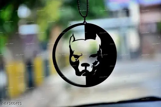 EliteAuto Black LaserCut Pitbull Bulldog Double-sided Dog Car Mirror, adjustable metal chain for universal fit