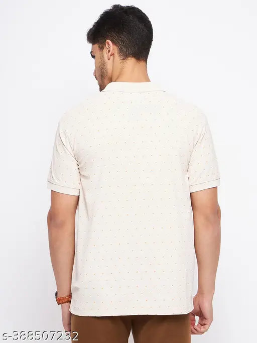 Mens cotton half sleeves printed polo t-shirt, vibrant design on short sleeves, M size (Chest 40in, Length 27in), Indian origin