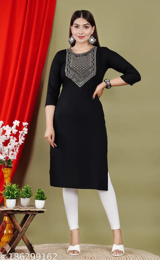 Rayon straight kurti with long sleeves, printed combo design, S-XXL sizes available