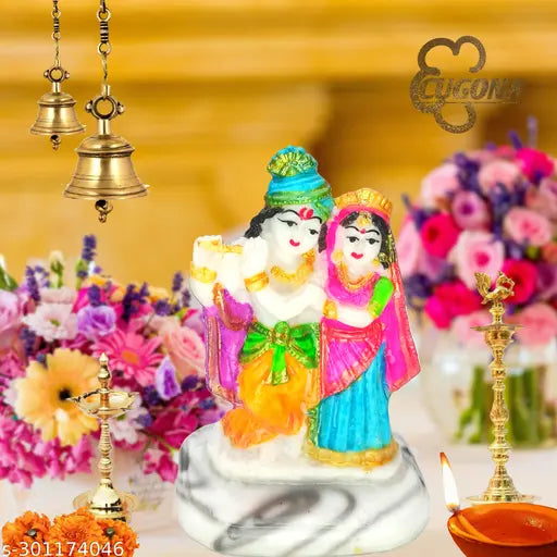 Cultured marble figurine of Radha and Krishna in a traditional pose