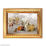 Wooden Vastu remedy village scene photo for home office, 17cm x 21cm, Indian craftsmanship