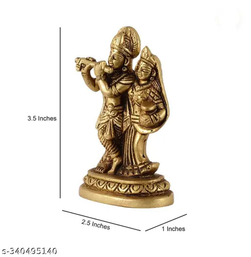 Brass Radha Krishna ji Idolmurti Statue, medium size (3.5" x 3.5" x 2.5"), handcrafted with Indian artisanship and contemporary styling