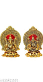 Metal Ganesh Laxmi idol on red flower, 1.5 inch tall, Indian origin