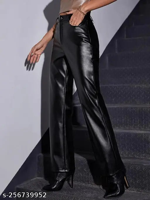 Black leather trousers women's trendy fashion