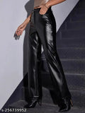 Black leather trousers women's trendy fashion