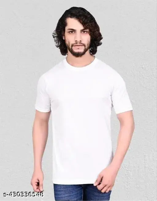 Mens solid polyester Lycra round neck T-shirt, short sleeves, available in S, M, L, XL