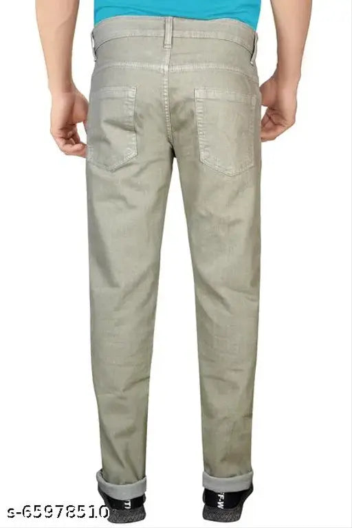 Just black men's straight beige jeans, cotton, solid net, regular fit, stretchable, men's wear. Beige color, sizes 28, 30, 32, 34, 36, 46, 48. Made in India