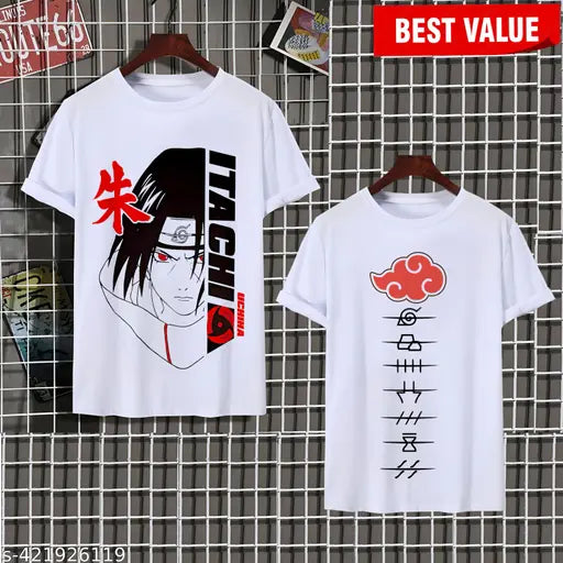 Naruto Anime ITACHI Polycotton T-Shirt Set for Kids, printed design on round neck, short sleeves, 2 pieces, size XS/34in, S/36in, M/38in, L/40in, XL/42in