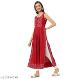 Printed Anarkali Long Dress Kurti, sleeveless rayon kurti for festivals, India origin" (81 characters)