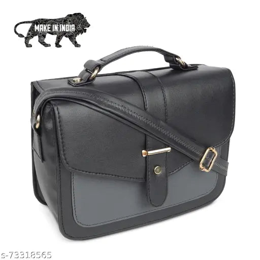Dark blue leather women's slingbag, zip closure, multiple pockets