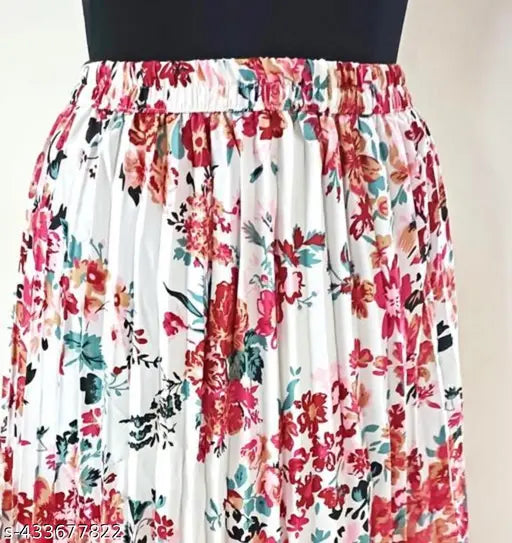 Colorful floral print midi skirt, chiffon material, trendy women's fashion