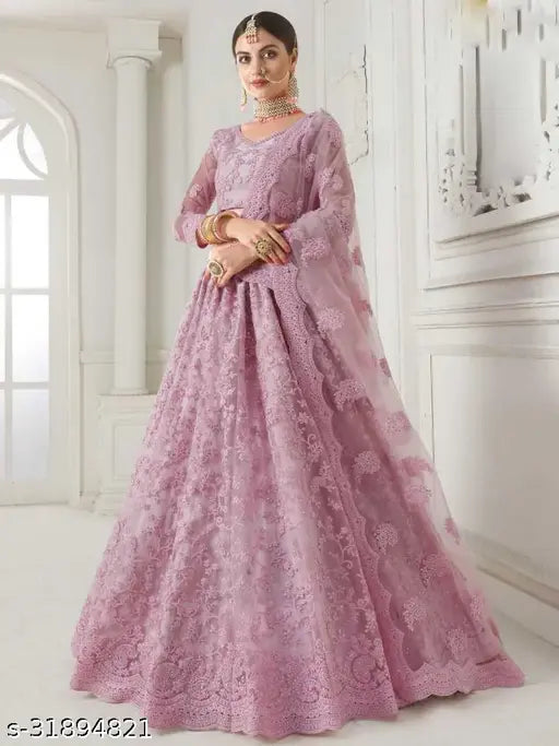 Embroidered net Alisha Sensational women's lehenga set, semi-stitched (42m/48m/2.25m), India-origin