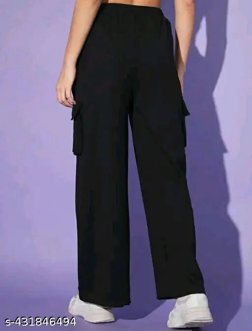 Black high waist cargo pants with pockets