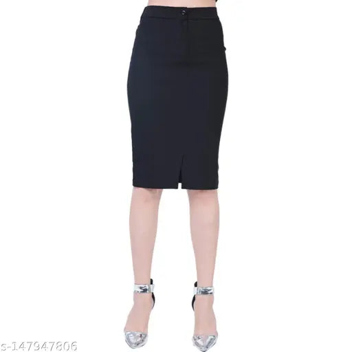 Black pencil skirt, short skirt length