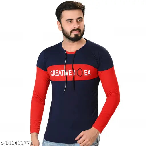 Creative Idea Men's Full Sleeve Cotton Blend T-shirt, printed net pattern, regular fit, XL (Chest 42 in, Length 46 in), hand washable, India origin
