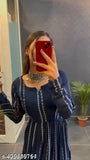 Black and blue printed georgette kameez dress with v neck