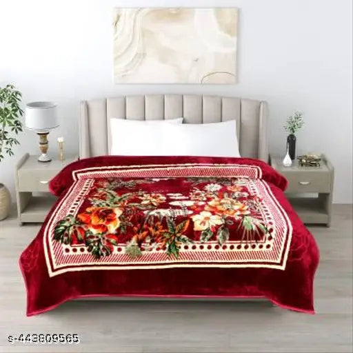 Microfiber multicolor floral print double bed blanket, soft and warm for winter, color/design may vary