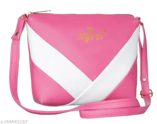 Pink and white cross-body sling bag